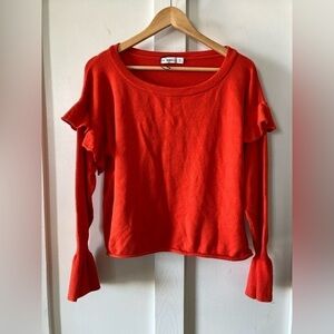 Zara knit orange ruffled sweater blouse long sleeve large boxy cropped